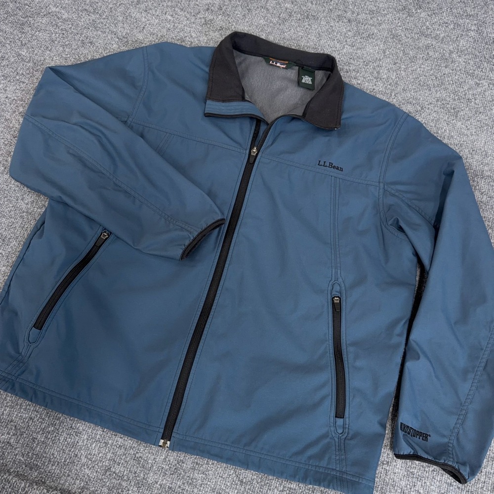 LL Bean Jacket Men XL Blue Gray WINDSTOPPER Windbreaker Shell Full Zip Pockets